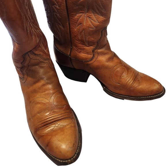 VINTAGE TAN WESTERN LEATHER JUSTIN COWBOY BOOTS SZ 6 - Picture 5 of 11